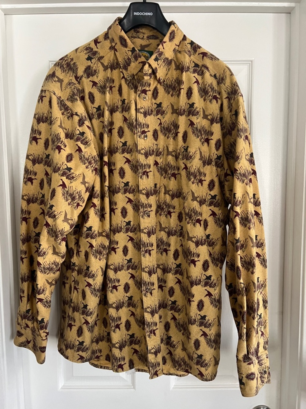Cabela's Mustard and Brown Outdoor Patterned Shirt
